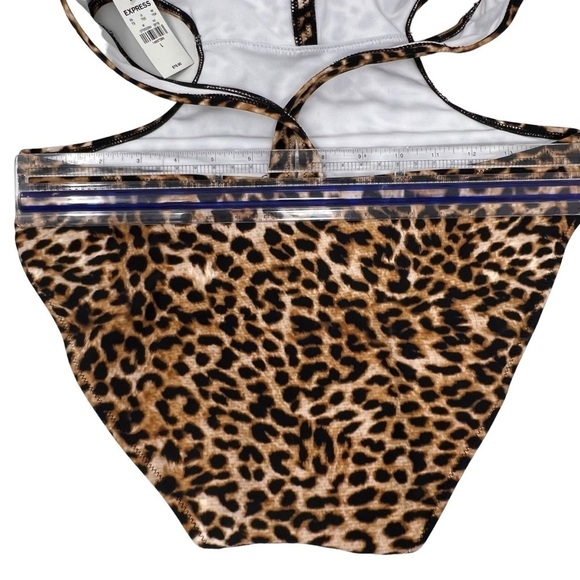 Express Leopard Print Deep V Neck High Side Cut Cut-Out Swimsuit Size L NWT - Picture 13 of 13